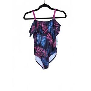 Calvin Klein Girls' One-Piece Swimsuit  Dark Tropical Palm, 12-14